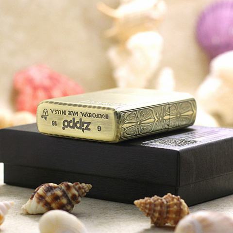 Zippo Chính Hãng Đồng Cổ Khắc Chữ Thập Quanh Viền Vỏ Dày Armor Giới Hạn