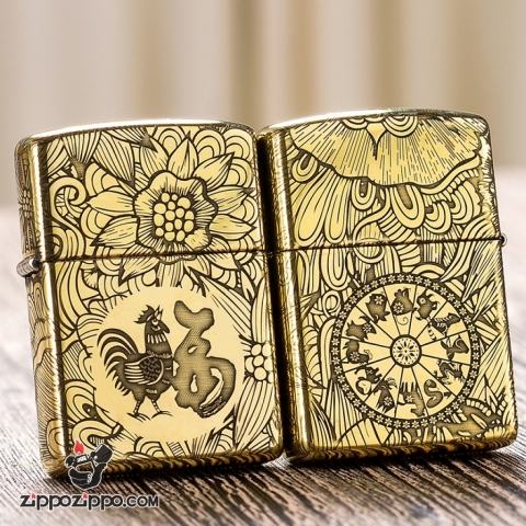Zippo Chính Hãng Đồng Khắc 12 Con Giáp Tuổi Dậu (gà)