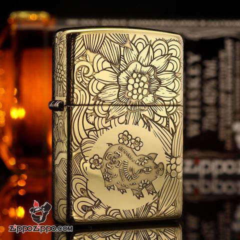Zippo Chính Hãng Đồng Khắc 12 Con Giáp Tuổi Hợi