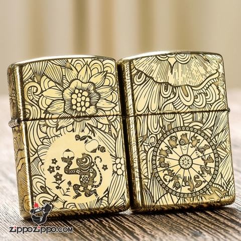 Zippo Chính Hãng Đồng Khắc 12 Con Giáp Tuổi Thân (khỉ)