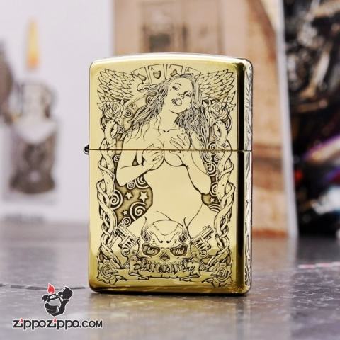 Zippo chính hãng đồng khắc hình cô gái sexy quyến rũ bản armor