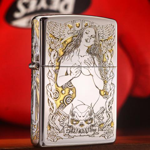 Zippo chính hãng đồng khắc hình cô gái sexy quyến rũ bản mạ chrome