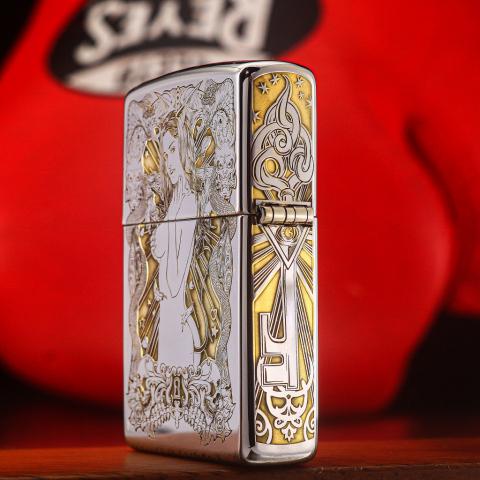 Zippo chính hãng đồng khắc hình cô gái sexy quyến rũ bản mạ chrome