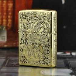 Zippo Chính Hãng Đồng Khắc Hình Tỳ Hưu Cùng Hoa Văn Đồng Xu - Mã SP: ZPC0342-254