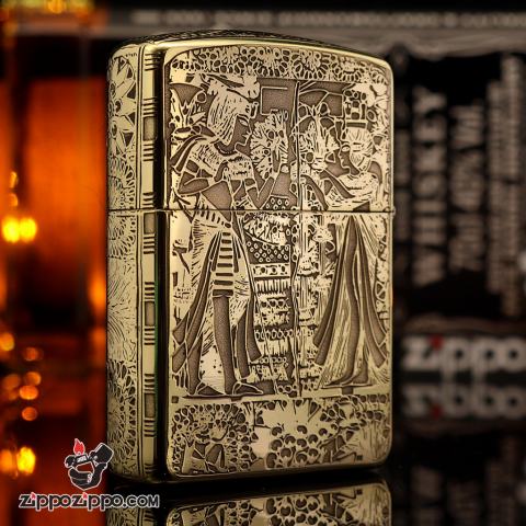 Zippo Chính Hãng Đồng Khắc Họa Tiết Ai Cập Cổ Đại