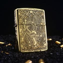 Zippo Chính Hãng Đồng Khắc Rồng Hoa Văn Đồng Xu Tinh Xảo Bản Armor - Mã SP: ZPC2382