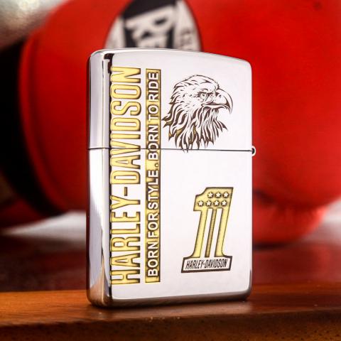 Zippo Chính Hãng Đồng Khối Khắc Logo Harley Davidson Bản Chrome
