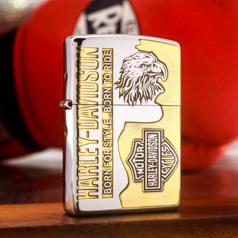 Zippo Chính Hãng Đồng Khối Khắc Logo Harley Davidson Bản Chrome