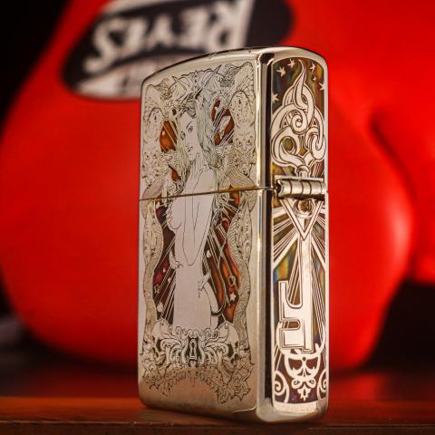 Zippo chính hãng đồng mạ chrome phổ màu khắc cô gái sexy quyến rũ