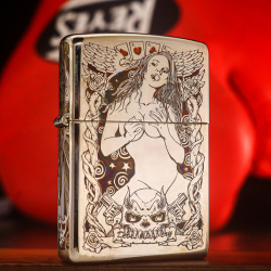 Zippo chính hãng đồng mạ chrome phổ màu khắc cô gái sexy quyến rũ - Mã SP:  ZPC1905-250D