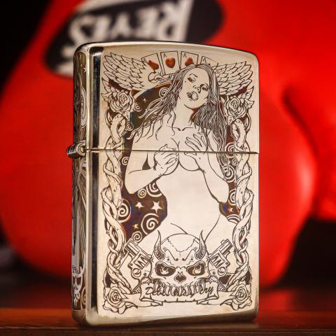 Zippo chính hãng đồng mạ chrome phổ màu khắc cô gái sexy quyến rũ
