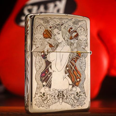 Zippo chính hãng đồng mạ chrome phổ màu khắc cô gái sexy quyến rũ