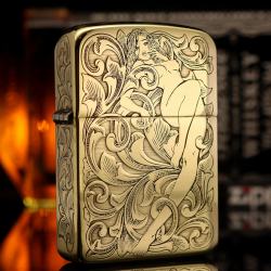 Zippo Chính Hãng Đồng Tái Bản 1941 Khấc Cô Gái Trên Hoa Văn Arabesque - Mã SP: ZPC1082-1941
