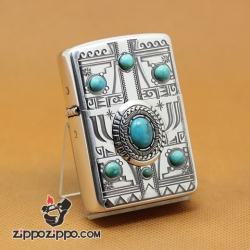 Zippo Chính Hãng Họa Tiết Ấn Độ Đính Ngọc Vỏ Dày Armor - Mã SP: ZPC1024