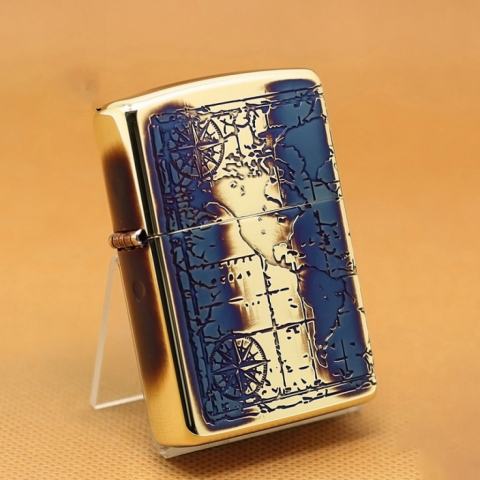 Zippo Chính Hãng Khắc Bản Đồ Cổ Vàng Nâu