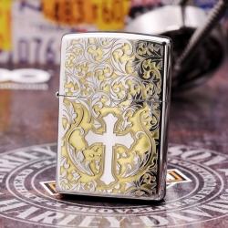Zippo Chính Hãng Màu Bạc Khắc Hoa Văn Arab Xung Quanh Thánh Giá - Mã SP: ZPC1167-167