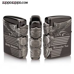 Zippo Chính Hãng Màu Đen Khối Hình Động Cơ Harley Davidson Bên Sườn - Mã SP: ZPC1131