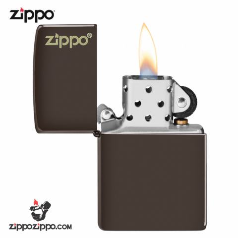 Bật Lửa Zippo Sơn Màu Nâu Hạt Dẻ - Logo Zippo SKU 49180ZL – Zippo Brown Zippo Logo
