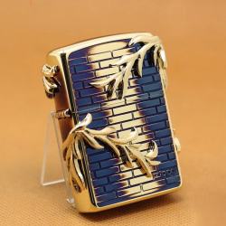 Zippo Chính Hãng Màu Vàng Đốt Đúc Hình Cành Liễu Nổi - Mã SP: ZPC1116
