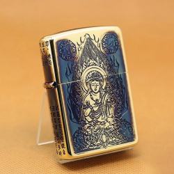 Zippo Chính Hãng Màu Vàng Đốt Khắc Hình Phật Cùng Tâm Kinh - Mã SP: ZPC1123