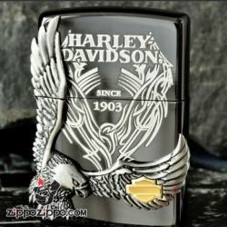 Zippo Chính Hãng Màu Xám Phiên Bản Harley Davidson Chim Ưng Nổi HD 18 - Mã SP: ZPC1015