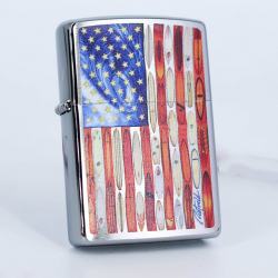Bật Lửa Zippo Màu Trắng Xước In Ẩnh Lá Cờ Mỹ - SKU 49145 – Zipppo Rietveld American Flag Brushed Chrome - Mã SP: ZPC2898
