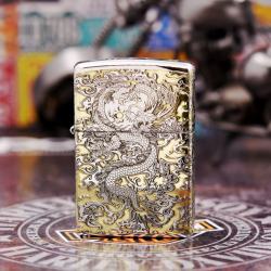 Zippo Chính Hãng Phiên Bản Chrome Khắc Rồng May Mắn Tài Lôc - Mã SP: ZPC1170-250