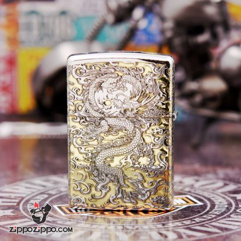 Zippo Chính Hãng Phiên Bản Chrome Khắc Rồng May Mắn Tài Lôc