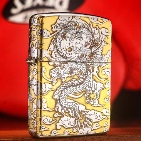 Zippo Chính Hãng Phiên Bản Đồng Mạ Chrome Armor Khắc Rồng Bay Trên Mây