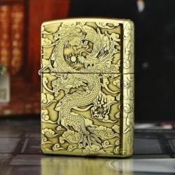 Zippo Chính Hãng Phiên Bản Đồng Si Bóng Khắc Rồng Bay Trên Mây - Mã SP: ZPC1049-254B