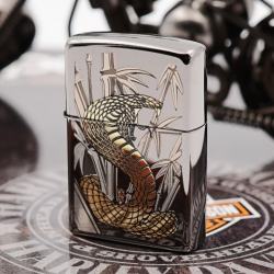 Zippo Chính Hãng Phiên Bản Hàn Quốc Gold Cobra  (Black Ice) - Mã SP: ZPC1218