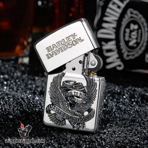 Zippo Chính Hãng Phiên Bản Harley Davidson Chim Ưng Live To Ride Màu Bạc