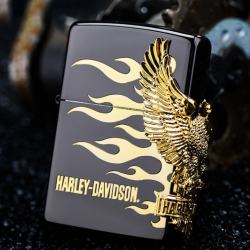 Zippo Chính Hãng Phiên Bản Harley Davidson Màu Đen Có Hình Chim Ưng Mạ Vàng Bên Sườn - Mã SP: ZPC1125