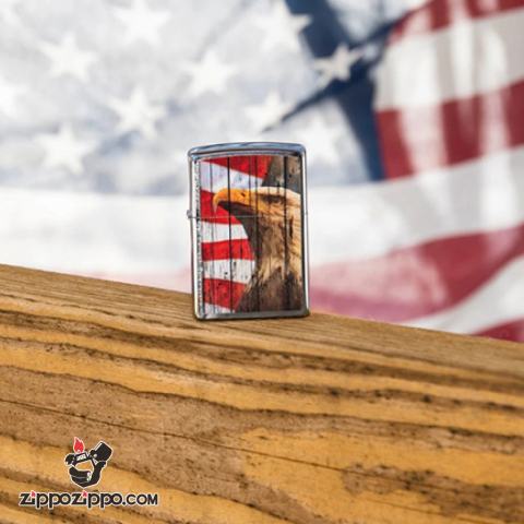 Zippo Chrome Chủ Đề  Đại Bàng Yêu Nước Mỹ