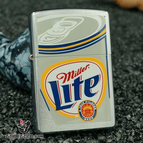 zippo cổ hãng bia miller -  bạc xước miller lite