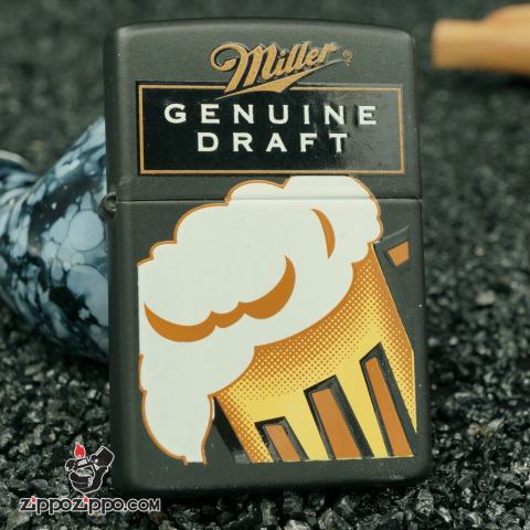 zippo cổ hãng bia miller - sơn đen hình cốc bia miller genuine draft