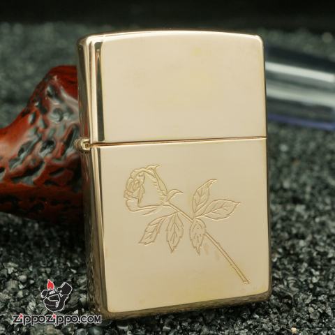 zippo cổ mạ vàng hồng hình bông hồng sản xuất năm 1999