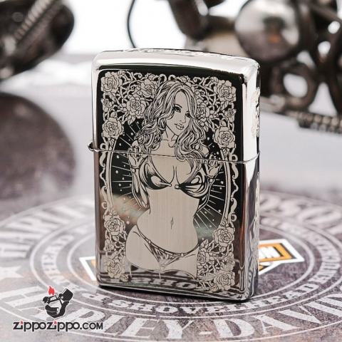 Zippo đen bóng cô gái gợi cảm