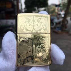 Zippo đồng bóng khắc hoa văn - Mã SP: ZPC2439