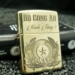 Zippo đồng nguyên chất khắc sâu bộ công an kính tặng bản armor - Mã SP: ZPC2130-169