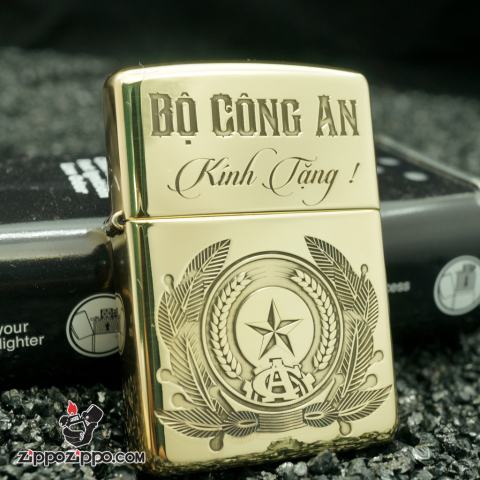 Zippo đồng nguyên chất khắc sâu bộ công an kính tặng bản armor