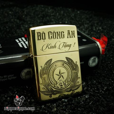 zippo đồng nguyên chất khắc sâu bộ công an kính tặng bản mới