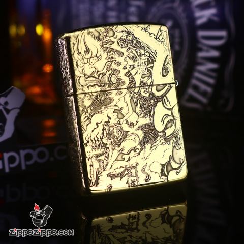 Zippo Đồng Nguyên Khối Khắc Hình Cô Gái Và Quỷ Dữ Amor
