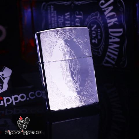 zippo khắc hình đức mẹ mầu bạc