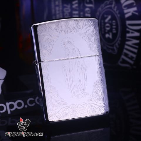 zippo khắc hình đức mẹ mầu bạc