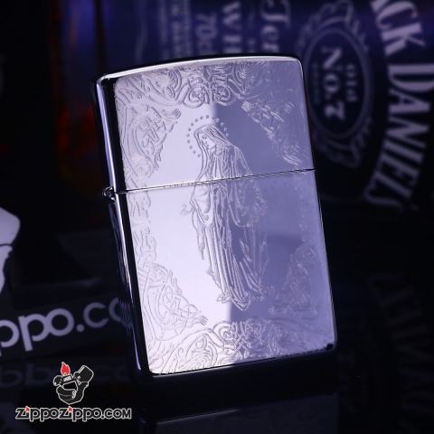 zippo khắc hình đức mẹ mầu bạc