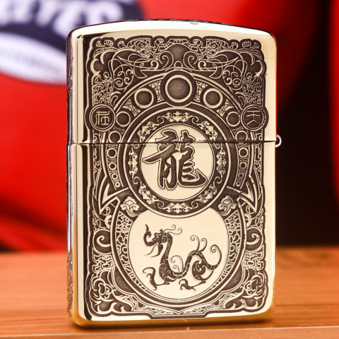 Zippo Khắc Hình Rồng Kèm Họa Tiết Hoa Văn Tinh Sảo Bản Armor