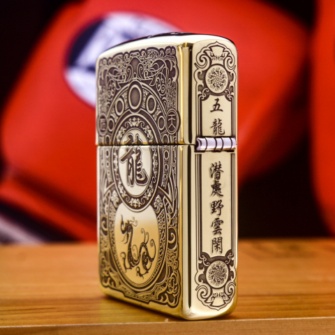 Zippo Khắc Hình Rồng Kèm Họa Tiết Hoa Văn Tinh Sảo Bản Armor