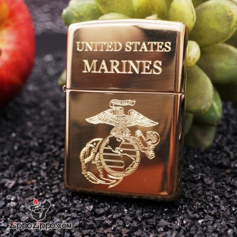 Zippo khắc logo Marinnes vỏ đồng nguyên chất