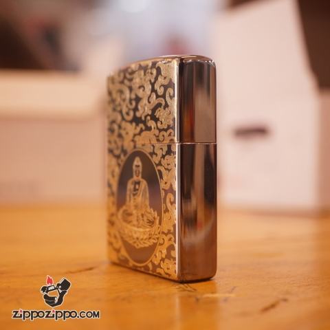Zippo khắc phật mạ vàng mầu đen